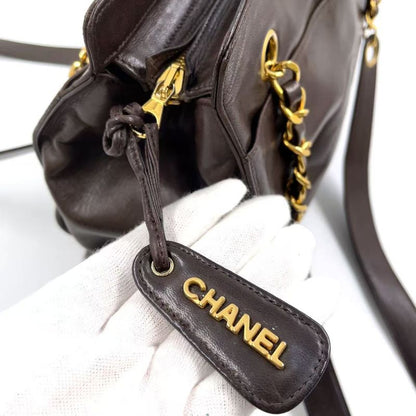 Chanel Coco Mark Chain Shoulder Serial No 3 Leather Brown Tote Bag Gold