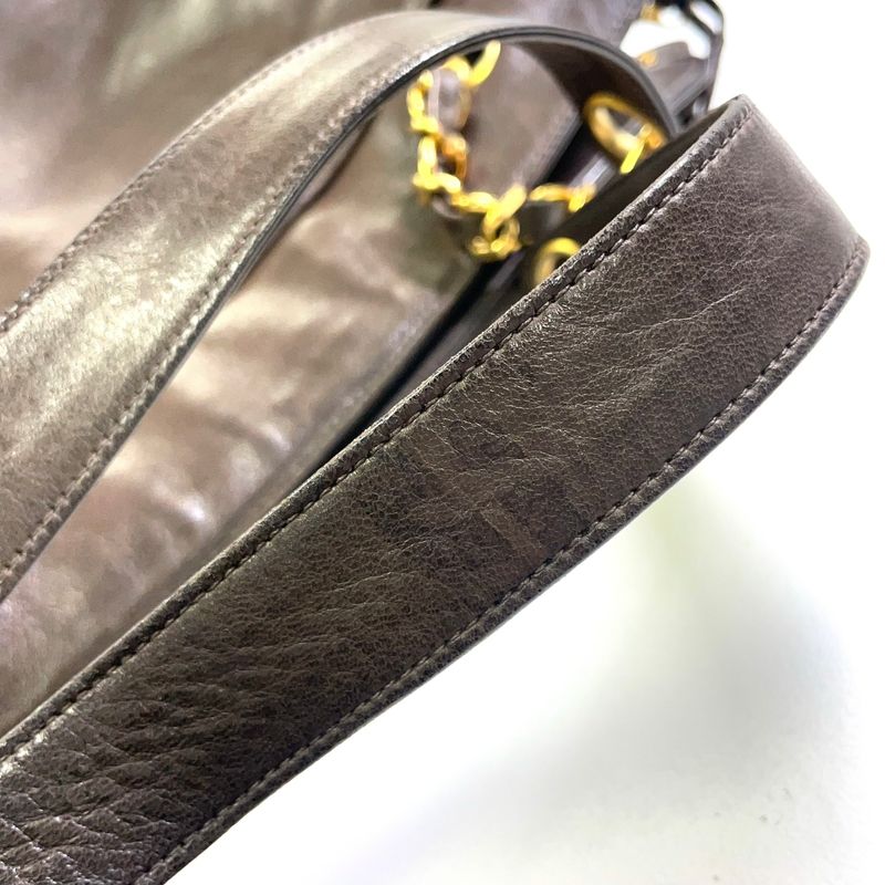 Chanel Coco Mark Chain Shoulder Serial No 3 Leather Brown Tote Bag Gold