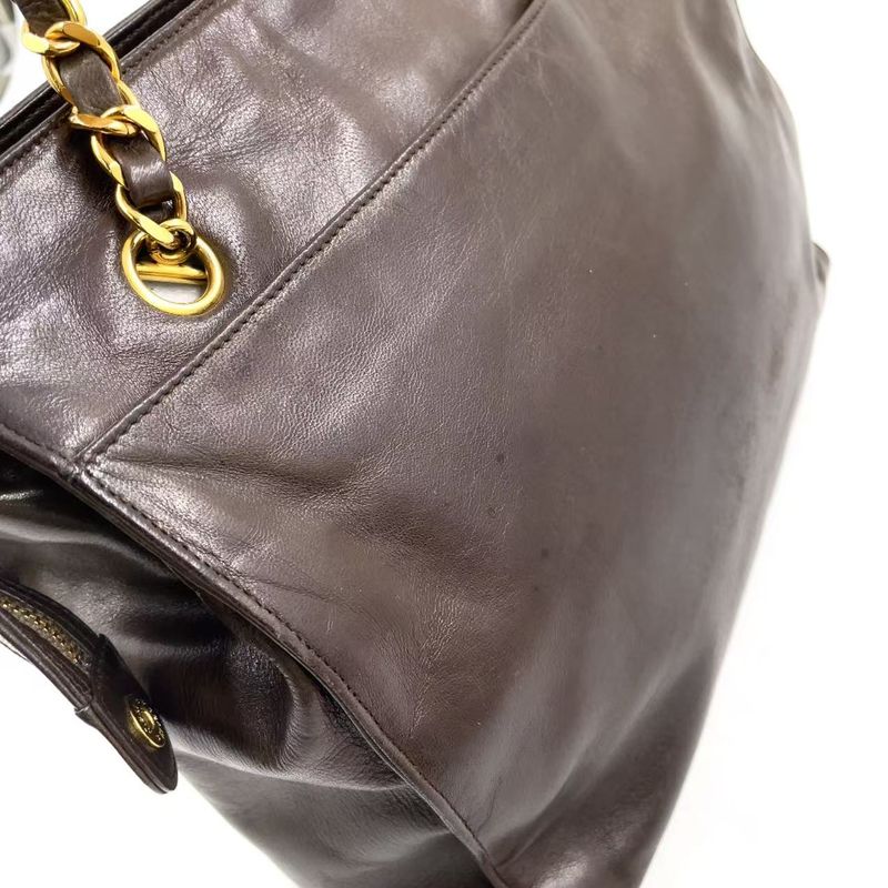 Chanel Coco Mark Chain Shoulder Serial No 3 Leather Brown Tote Bag Gold
