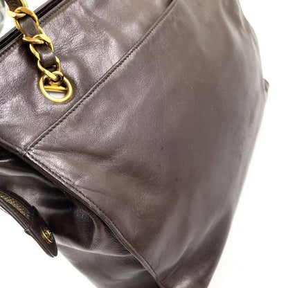 Chanel Coco Mark Chain Shoulder Serial No 3 Leather Brown Tote Bag Gold