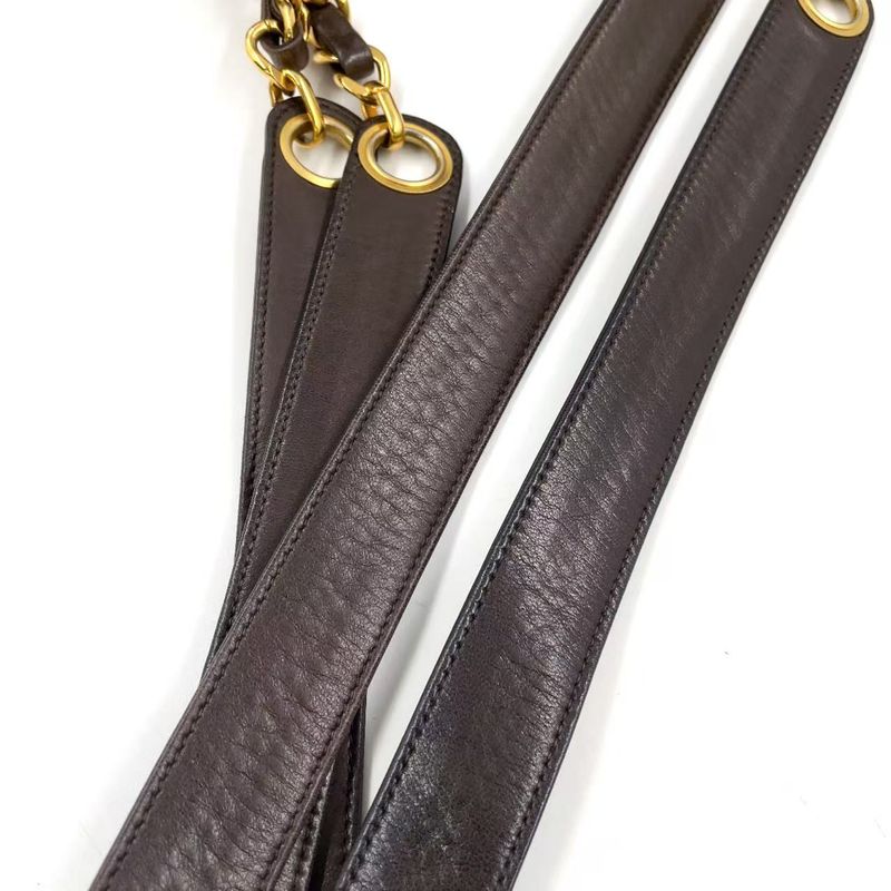 Chanel Coco Mark Chain Shoulder Serial No 3 Leather Brown Tote Bag Gold