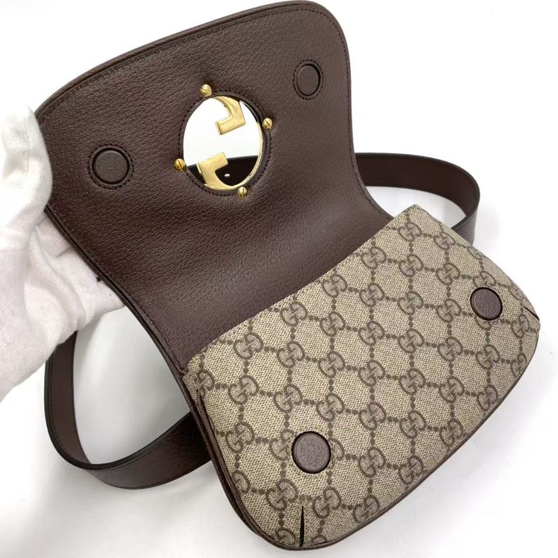 Gucci Blondi GG Supreme Belt Bag Leather X Canvas Brown Body Bag Gold 703807