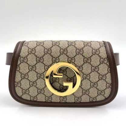 Gucci Blondi GG Supreme Belt Bag Leather X Canvas Brown Body Bag Gold 703807