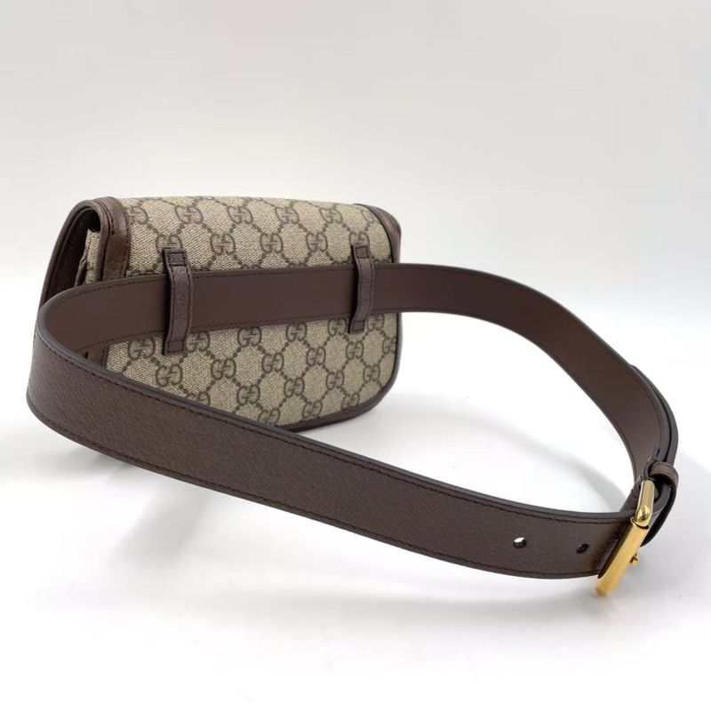 Gucci Blondi GG Supreme Belt Bag Leather X Canvas Brown Body Bag Gold 703807
