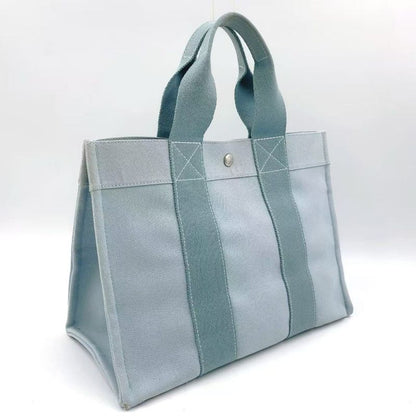 Hermes Coquillage PM Tote Canvas Light Blue Handbag Silver