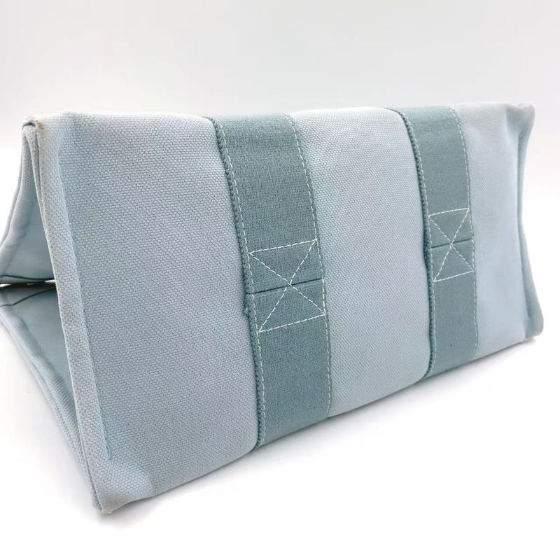 Hermes Coquillage PM Tote Canvas Light Blue Handbag Silver