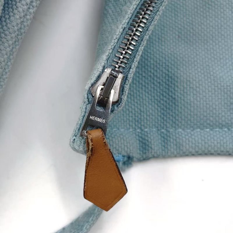 Hermes Coquillage PM Tote Canvas Light Blue Handbag Silver