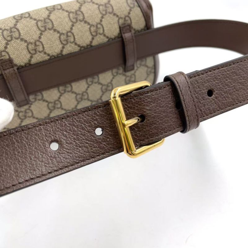 Gucci Blondi GG Supreme Belt Bag Leather X Canvas Brown Body Bag Gold 703807
