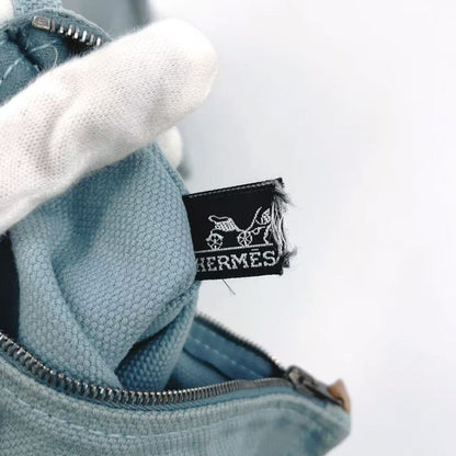 Hermes Coquillage PM Tote Canvas Light Blue Handbag Silver