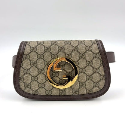 Gucci GG Supreme Belt Bag Leather X Canvas Brown Body Bag Gold 703302