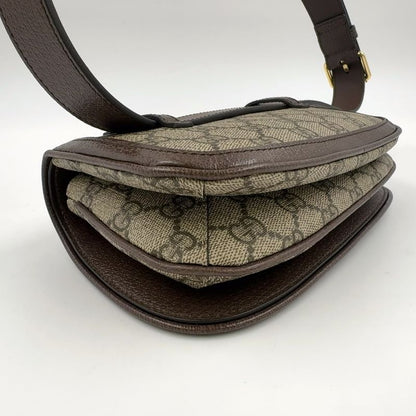Gucci GG Supreme Belt Bag Leather X Canvas Brown Body Bag Gold 703302