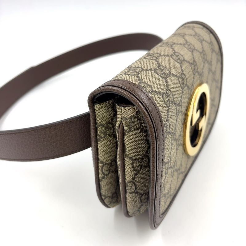 Gucci GG Supreme Belt Bag Leather X Canvas Brown Body Bag Gold 703302