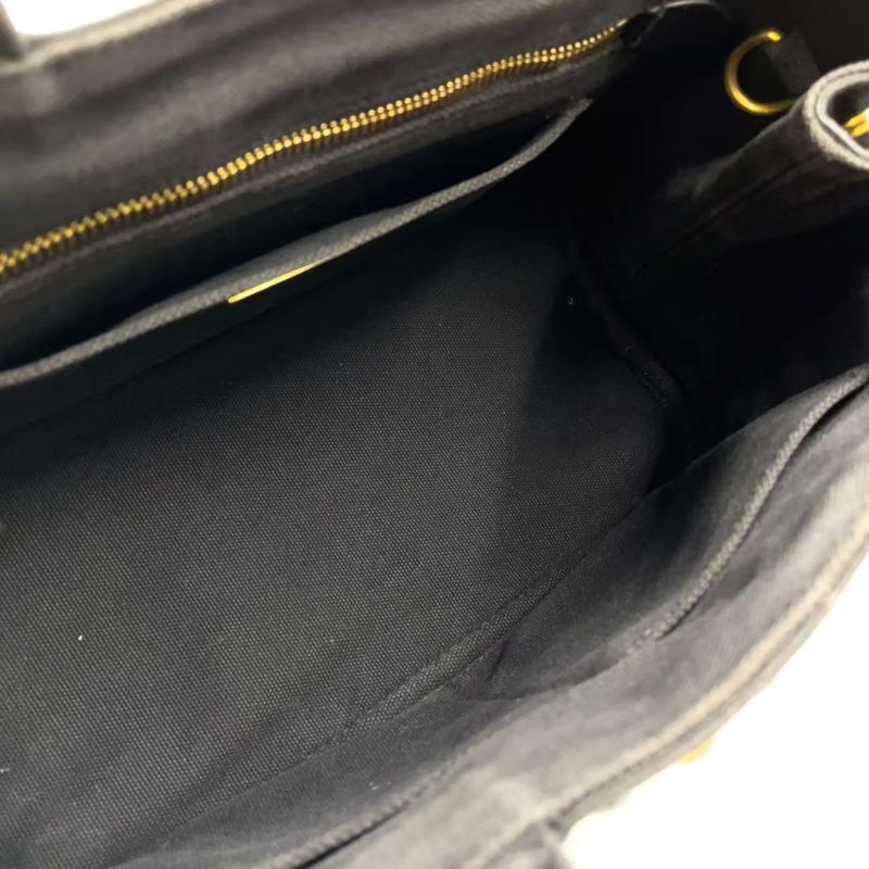 Prada Canapa Studded Triangle Plate Tote Canvas Black Handbag Gold