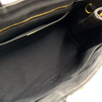 Prada Canapa Studded Triangle Plate Tote Canvas Black Handbag Gold