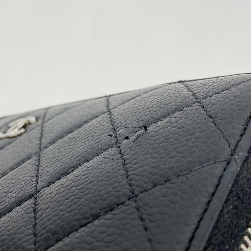 Chanel Long Wallet Matelasse Caviar Skin Black Silver Hardware Women