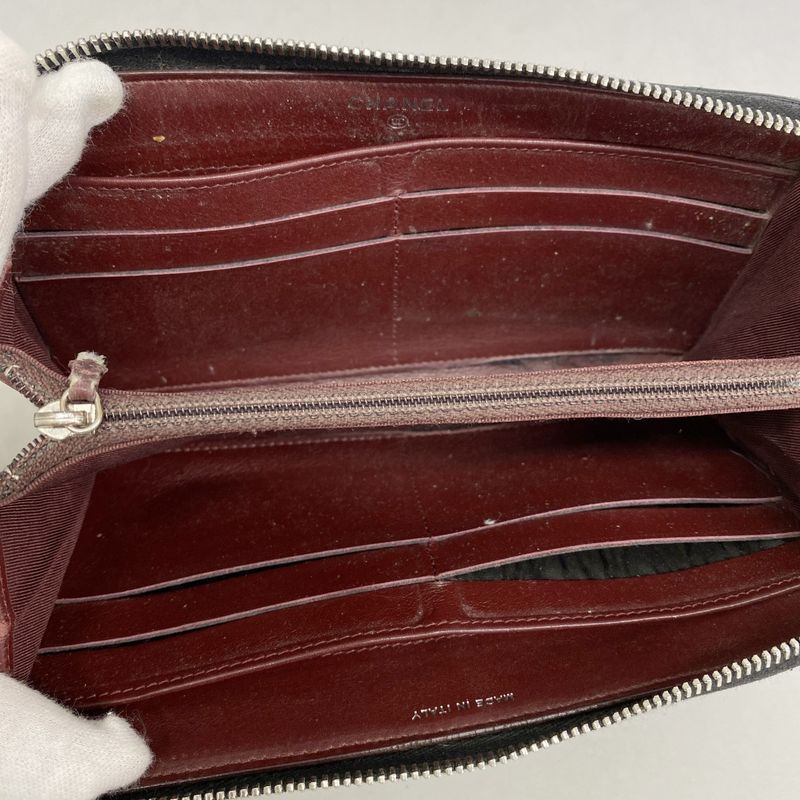 Chanel Long Wallet Matelasse Caviar Skin Black Silver Hardware Women