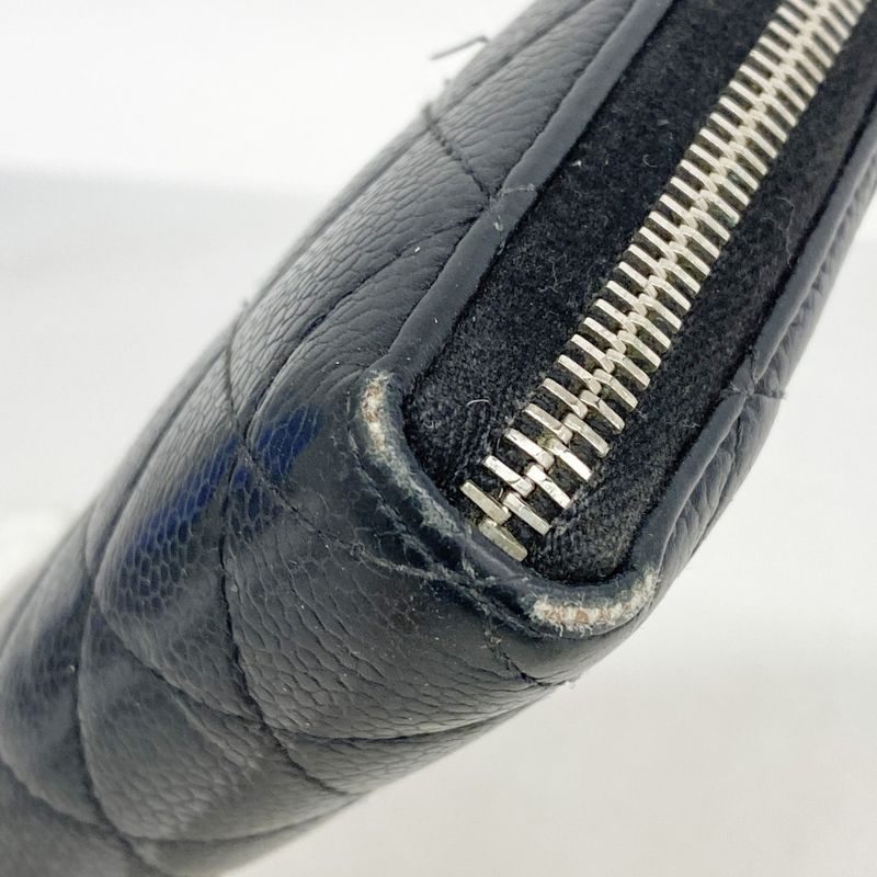 Chanel Long Wallet Matelasse Caviar Skin Black Silver Hardware Women