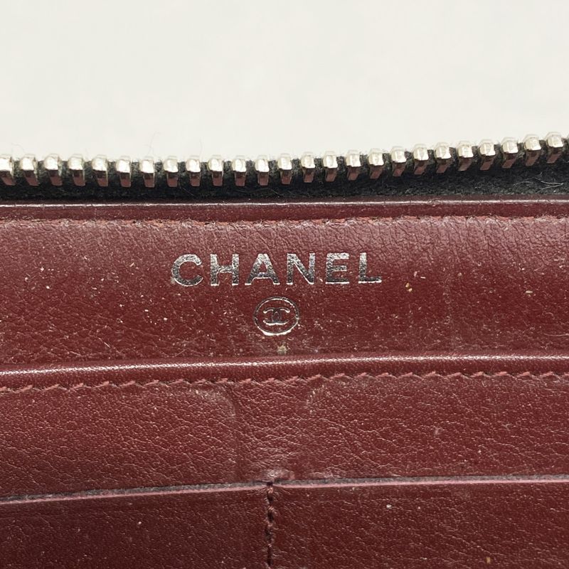 Chanel Long Wallet Matelasse Caviar Skin Black Silver Hardware Women