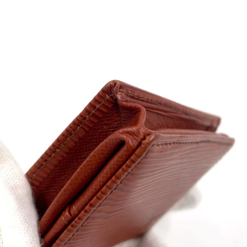Louis Vuitton Epi Portmonnais Bois Leather Brown Coin Case Gold M63693