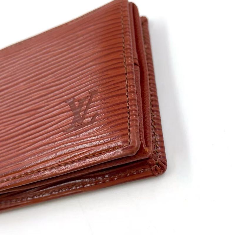 Louis Vuitton Epi Portmonnais Bois Leather Brown Coin Case Gold M63693