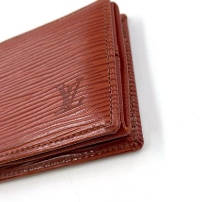 Louis Vuitton Epi Portmonnais Bois Leather Brown Coin Case Gold M63693