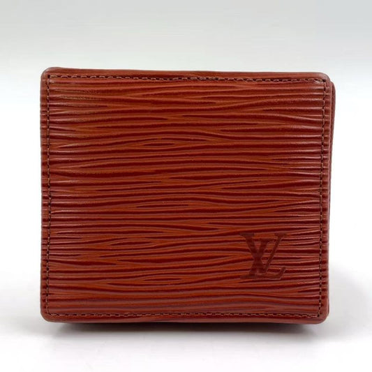 Louis Vuitton Epi Portmonnais Bois Leather Brown Coin Case Gold M63693