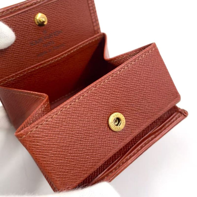 Louis Vuitton Epi Portmonnais Bois Leather Brown Coin Case Gold M63693