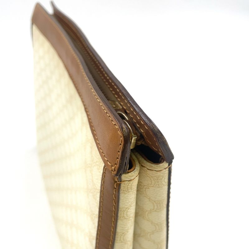 Celine Macadam Pattern Leather X PVC Off-white And Brown Clutch Bag Gold M08