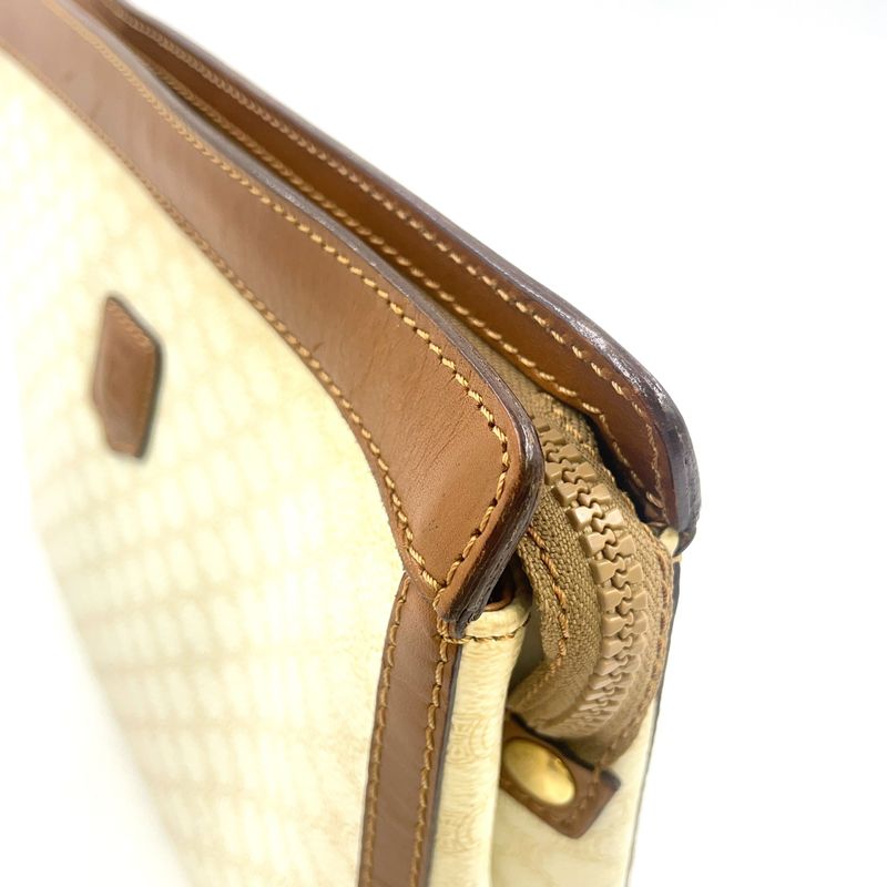 Celine Macadam Pattern Leather X PVC Off-white And Brown Clutch Bag Gold M08