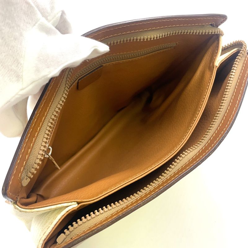 Celine Macadam Pattern Leather X PVC Off-white And Brown Clutch Bag Gold M08