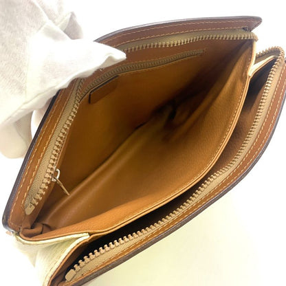 Celine Macadam Pattern Leather X PVC Off-white And Brown Clutch Bag Gold M08