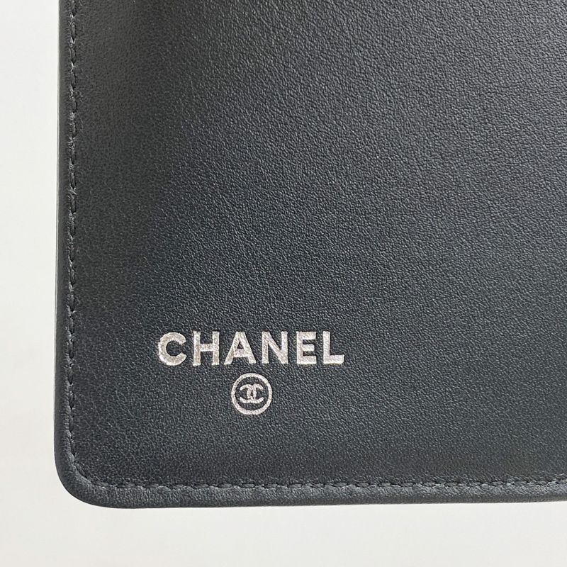 Chanel Long Wallet Boy Chanel Enamel Gray Silver Hardware Women