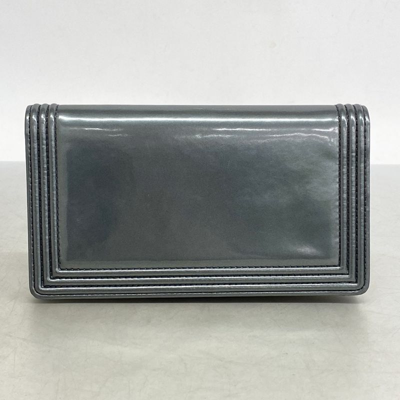 Chanel Long Wallet Boy Chanel Enamel Gray Silver Hardware Women