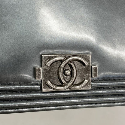 Chanel Long Wallet Boy Chanel Enamel Gray Silver Hardware Women
