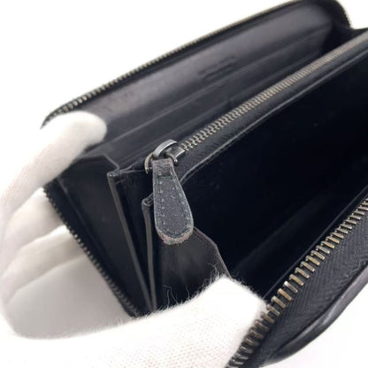 Bottega Veneta Intrecciato Round Zip Leather Black Long Wallet Black