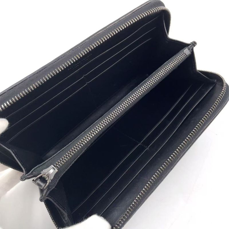 Bottega Veneta Intrecciato Round Zip Leather Black Long Wallet Black