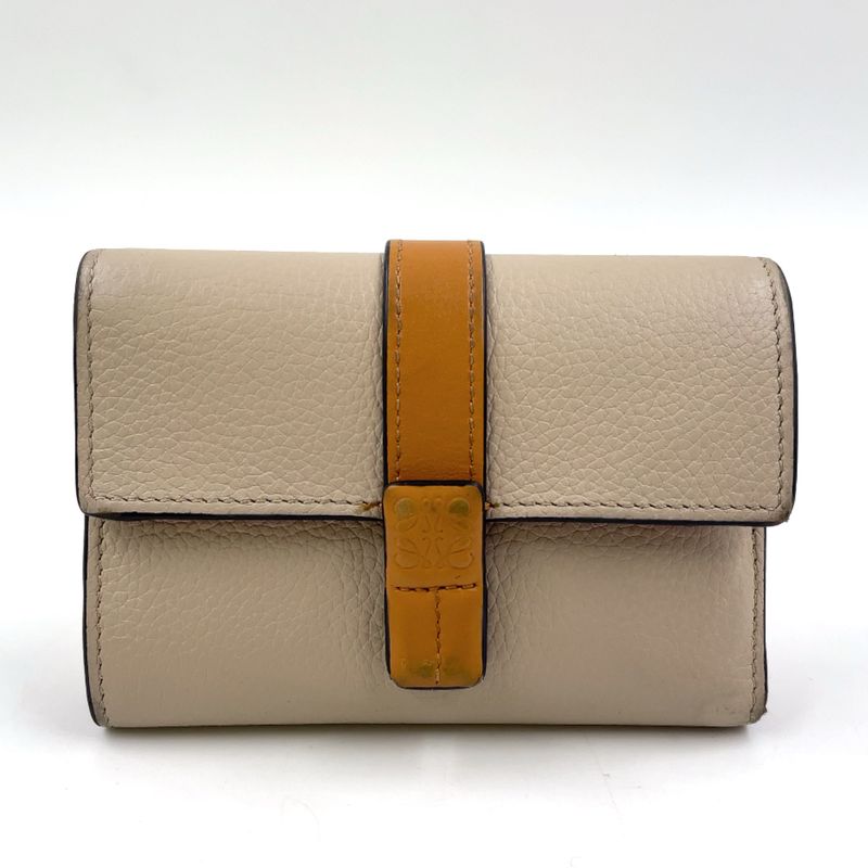 Loewe Vertical Small Trifold Wallet Leather Pink Beige X Brown X Light Gray