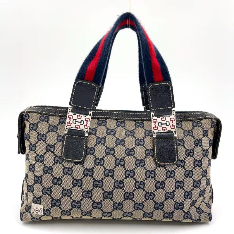 Gucci Sherry Line GG Canvas Leather X Canvas Multicolor Handbag Silver 145759