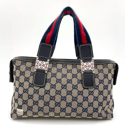 Gucci Sherry Line GG Canvas Leather X Canvas Multicolor Handbag Silver 145759
