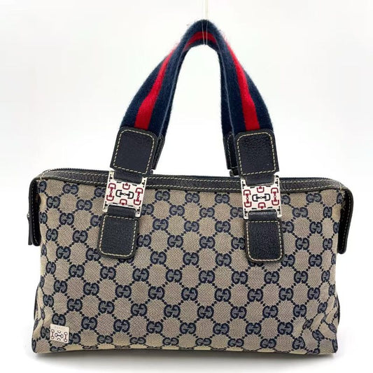 Gucci Sherry Line GG Canvas Leather X Canvas Multicolor Handbag Silver 145759