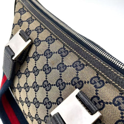 Gucci Sherry Line GG Canvas Leather X Canvas Multicolor Handbag Silver 145759