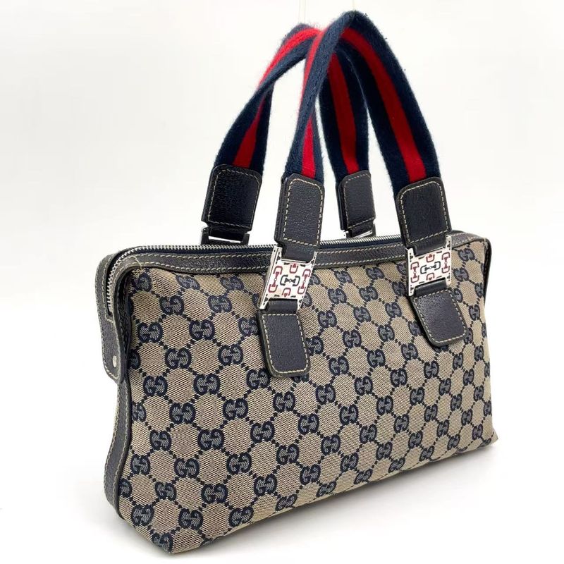 Gucci Sherry Line GG Canvas Leather X Canvas Multicolor Handbag Silver 145759