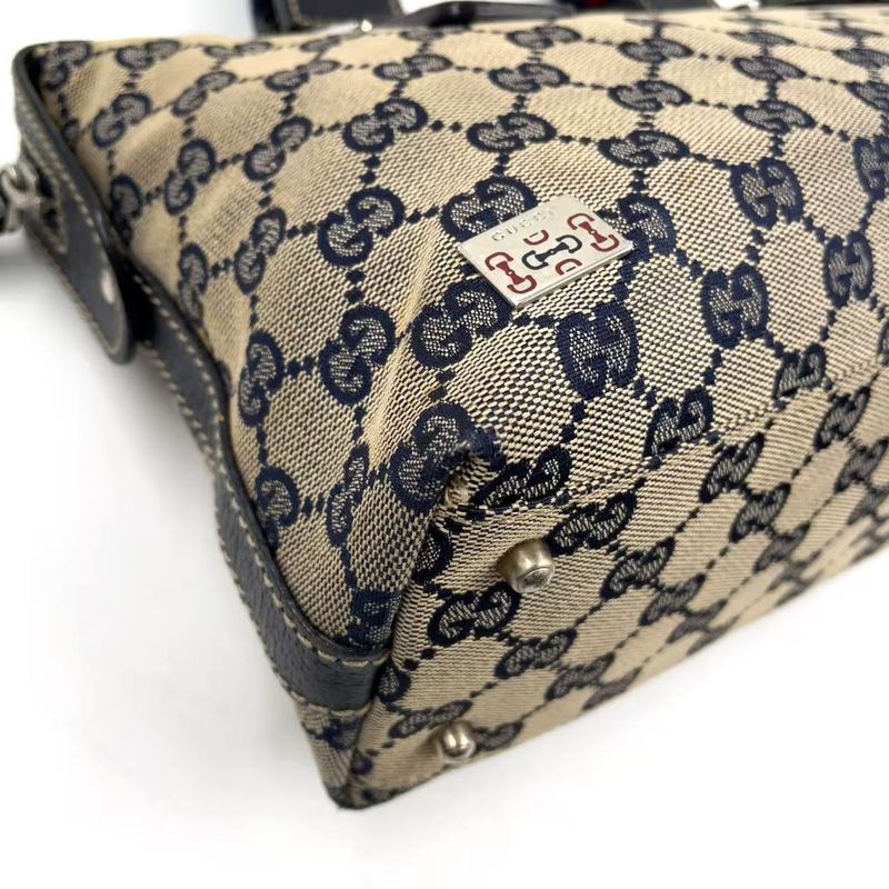 Gucci Sherry Line GG Canvas Leather X Canvas Multicolor Handbag Silver 145759