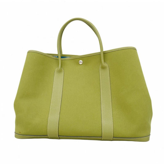 Hermes Tote Bag Garden Party MM Toile Officier Anise Green/cobalt □J Engraved