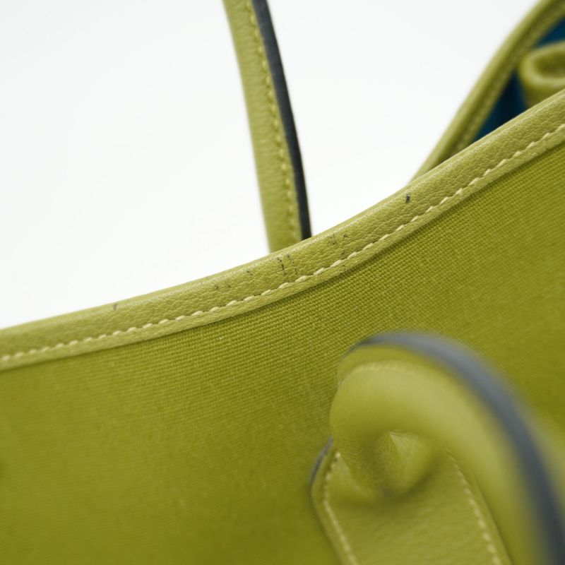 Hermes Tote Bag Garden Party MM Toile Officier Anise Green/cobalt □J Engraved