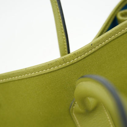 Hermes Tote Bag Garden Party MM Toile Officier Anise Green/cobalt □J Engraved