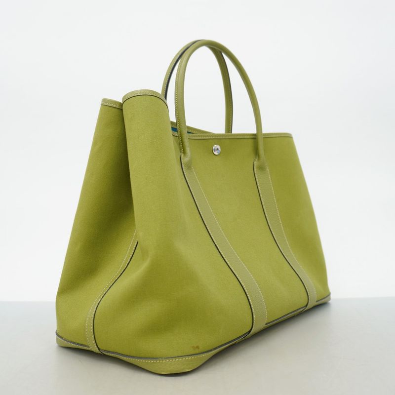 Hermes Tote Bag Garden Party MM Toile Officier Anise Green/cobalt □J Engraved