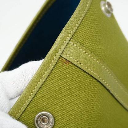 Hermes Tote Bag Garden Party MM Toile Officier Anise Green/cobalt □J Engraved