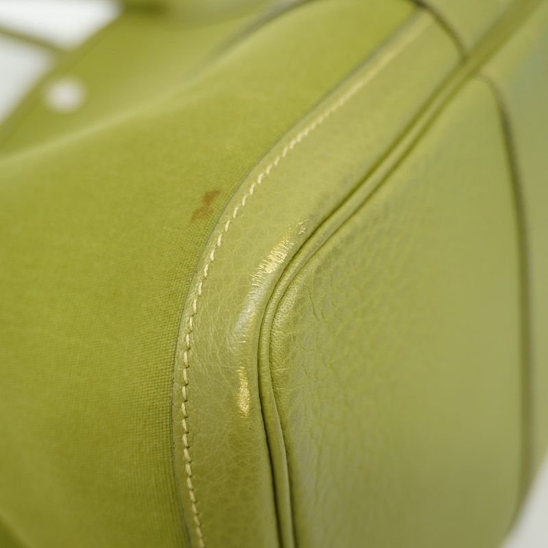 Hermes Tote Bag Garden Party MM Toile Officier Anise Green/cobalt □J Engraved