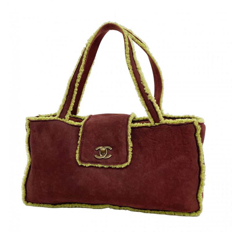 Chanel Handbag Mouton Brown Green Gold Hardware Women